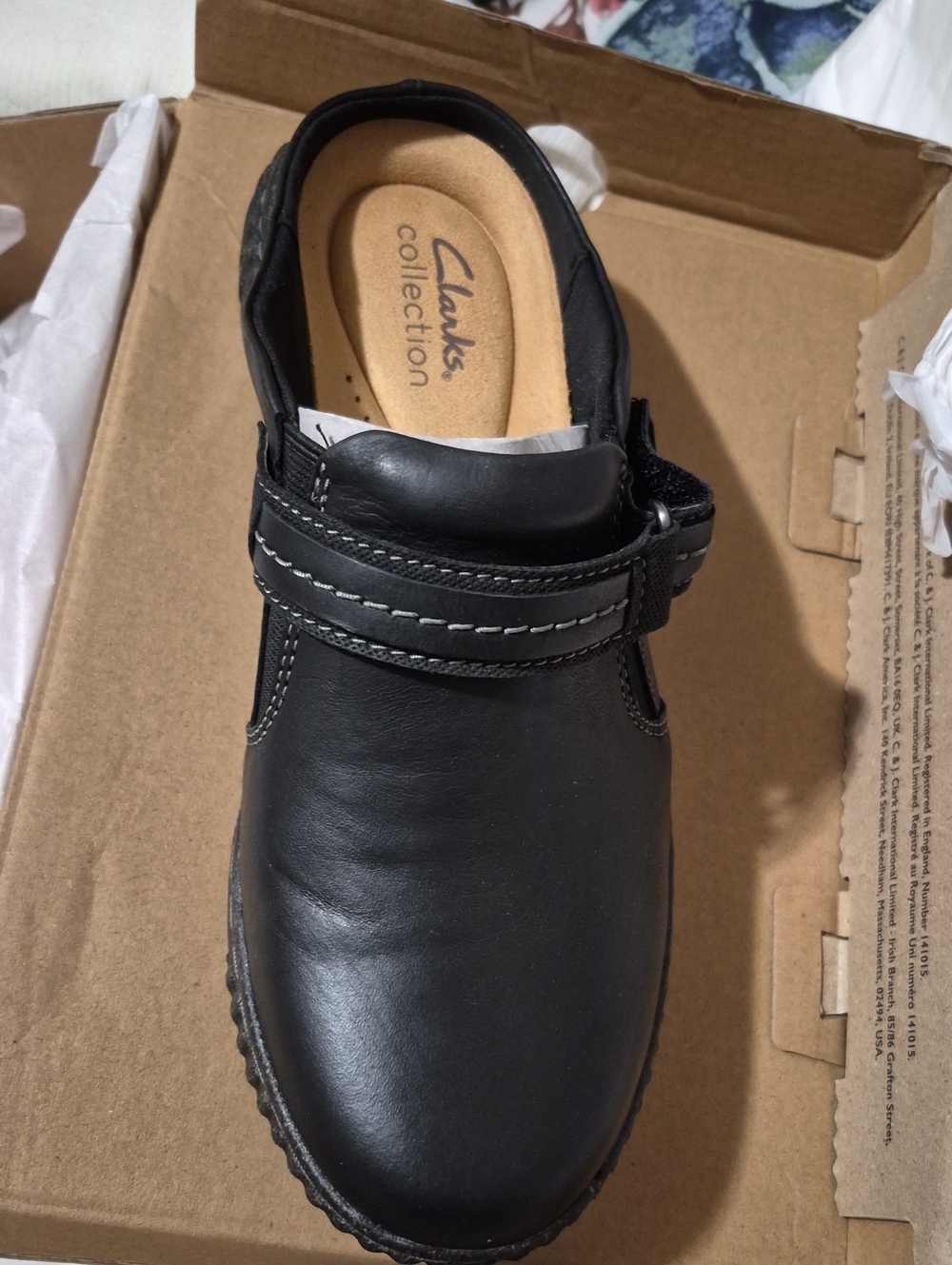 Clarks Black Leather Slip-On Loafer with Strap